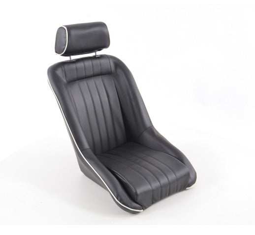 FK x2 Black White Piping Classic Car Retro Kit Sports Fixed Back Bucket Seats