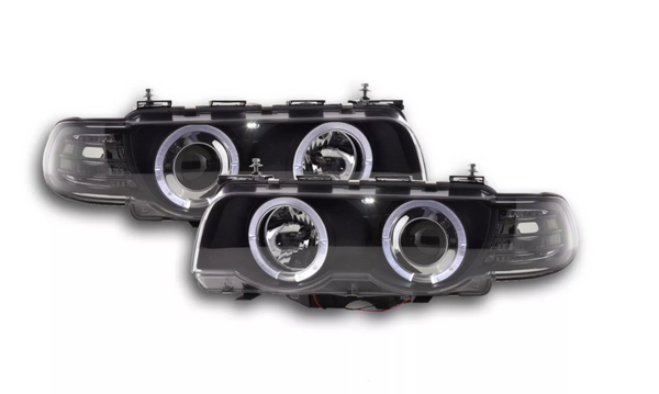 FK Set LED DRL Headlights Halo Ring BMW 7-series E38 99-02 black LHD