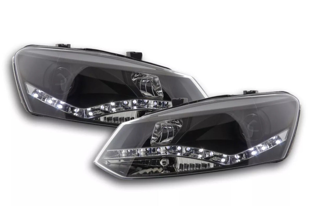 FK Pair LED DRL Lightbar Headlights VW Polo 6R 2010+ black Plug & Play LHD