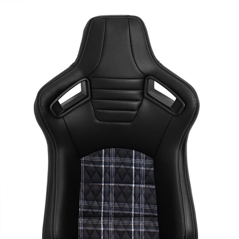 AUTOSTYLE GT x1 Universal Sports Bucket Seats Black & Grey Plaid Check + runners