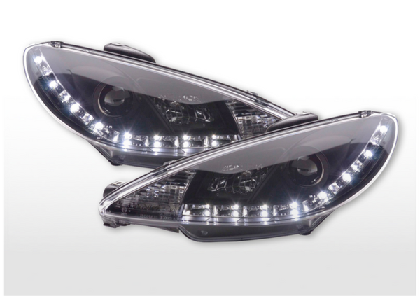 FK LED DRL Halo Lightbar Headlights Peugeot 206 98+ Black LHD