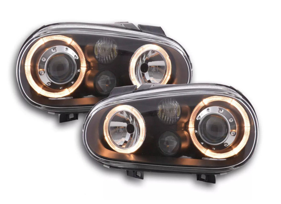 FK LED DRL Angel Eye Headlights VW Golf 4 MK4 1J 98-03 Black RHD & LHD