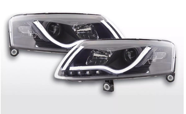 FK Pair LED DRL Halo Projector Lightbar Black Headlights A6 C6 4F 04-08 S6 LHD