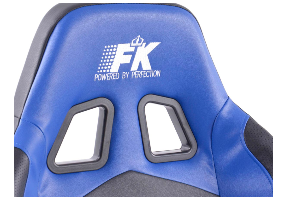 FK Pair Universal Reclining Bucket Sports Seats - Black & Blue Synth Leather