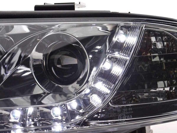 FK Pair LED DRL Halo Lightbar Headlights Audi A6 C5 4B 97-01 Chrome S6 S-Line LHD