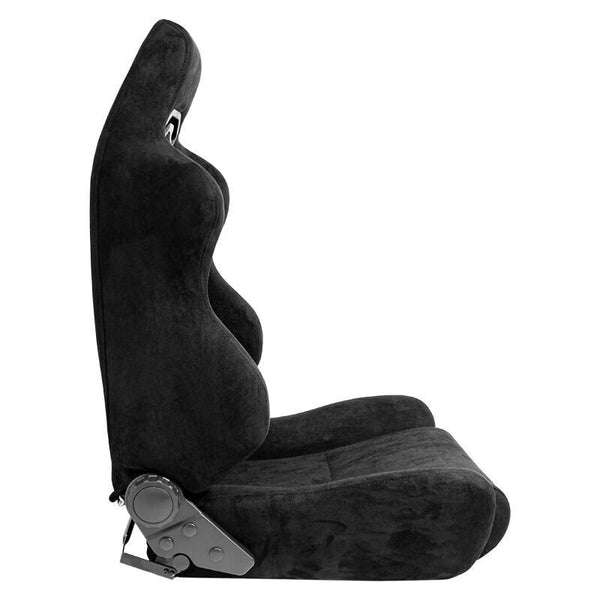 AUTO-STYLE C x2 Universal Pair Sports Bucket Seats Black Alcantara Suede  inc slide runners