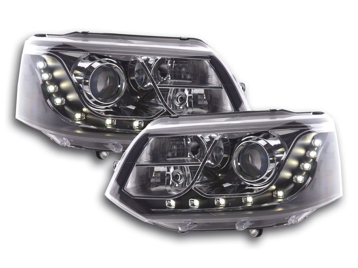 FK Pair LED DRL Lightbar Headlights VW Van Camper Transporter T5 10+ Black LHD