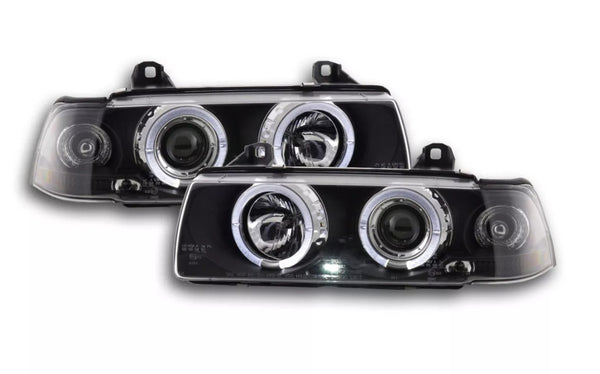 FK LED DRL Headlights Angel Eye Halo Ring BMW 3-series Saloon E36 92-98 Black LHD