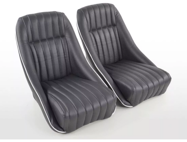 FK Pair Black White Piping Classic Car Retro Speedster car Bucket Seats NO Rails