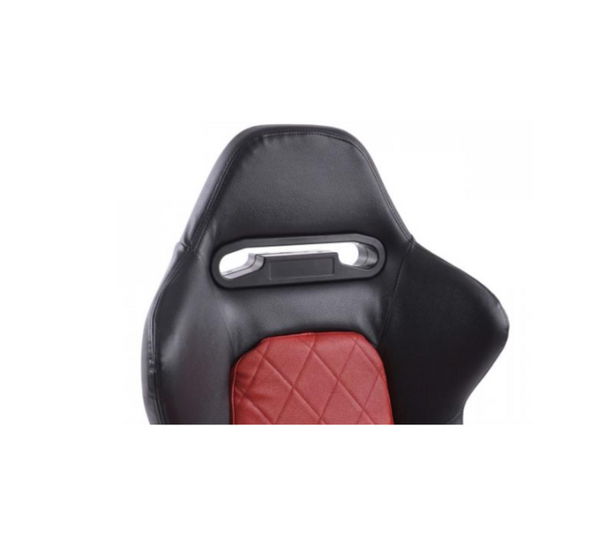 FK Pair Reclining Bucket Sports Seats Luxury Quilted Black & Red Diamond Stitch