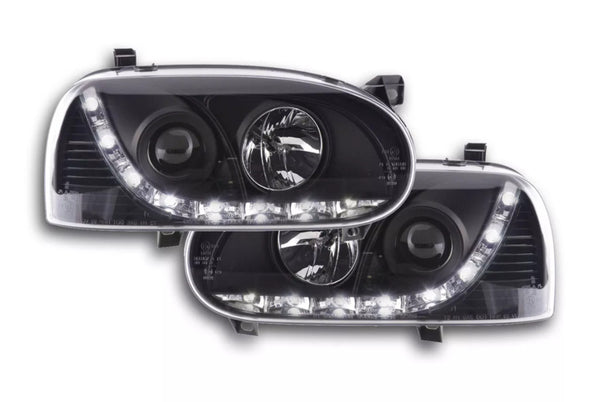 FK LED DRL Halo Lightbar Headlights VW Golf 3 MK3 1HXO 1EXO 91-97 black LHD