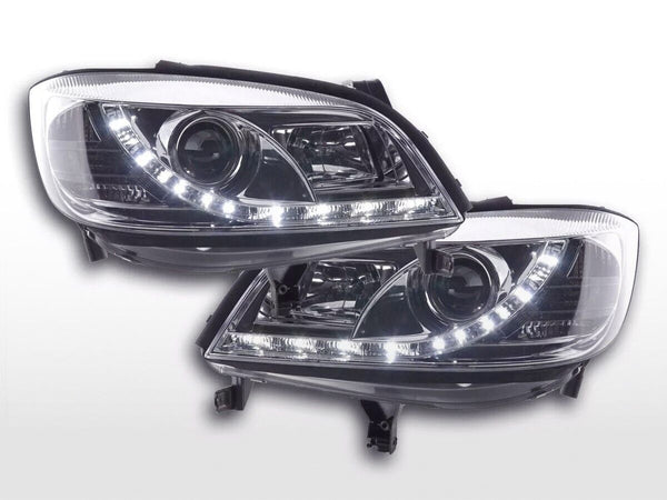 FK LED DRL Lightbar Headlights Halo Projector Opel Zafira A 99-04 Chrome VXR LHD