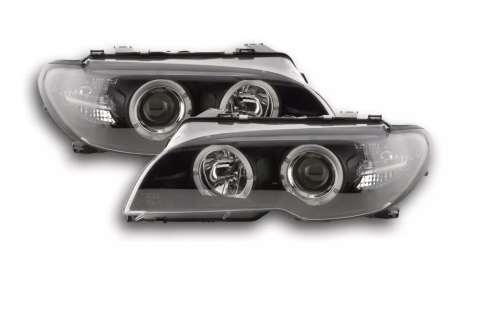 FK LED DRL Halo Ring headlights BMW 3-Series E46 Coupe Cabrio 03-05 black smoke