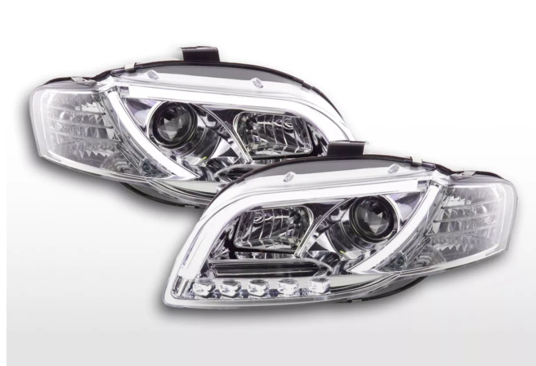 FK Set Deluxe Lightbar LED DRL Scheinwerfer Audi A4 B7 8E 04-08 Chrom LHD S3