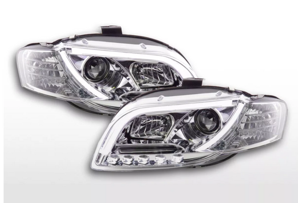 FK Set Deluxe Lightbar LED DRL Headlights Audi A4 B7 8E 04-08 chrome LHD S3