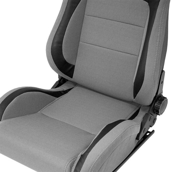 Auto-Style Pair (x2) of Universal Deluxe Bucket Sports Seats Black & Grey Carbon Back Fold & Tilt