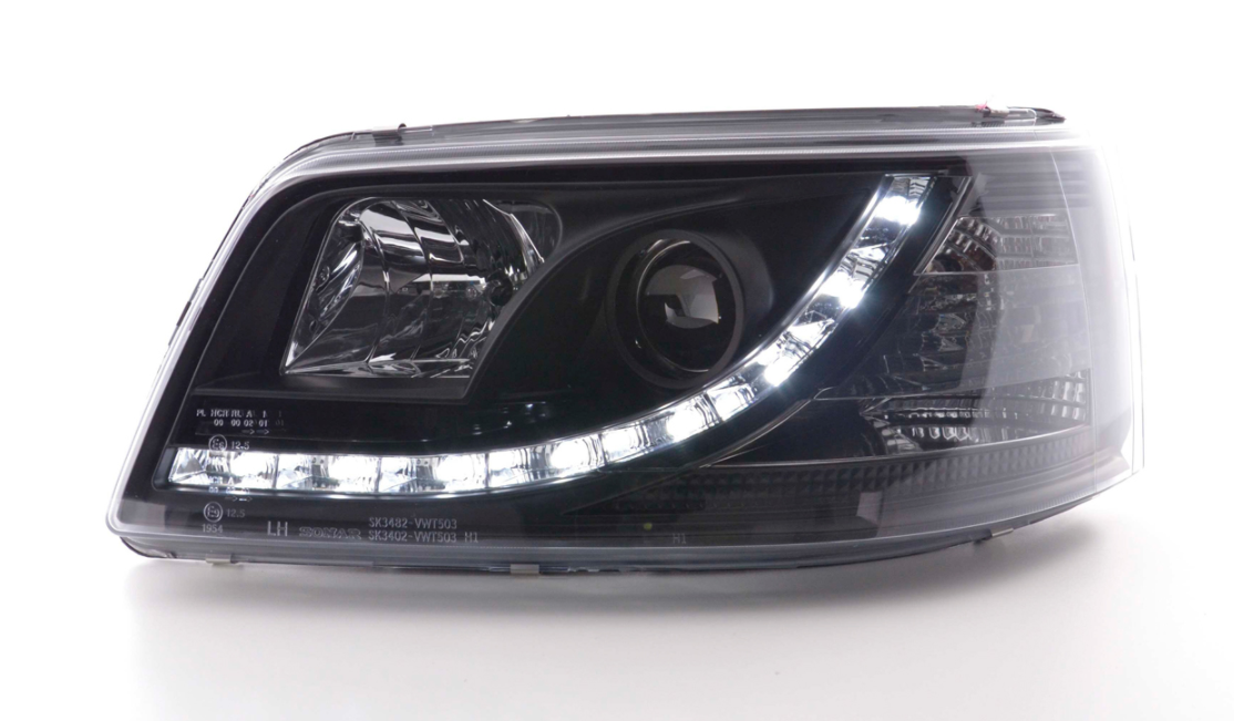 FK Pair LED DRL Lightbar Headlights VW Camper Transporter T5 T5 03-09 Black LHD