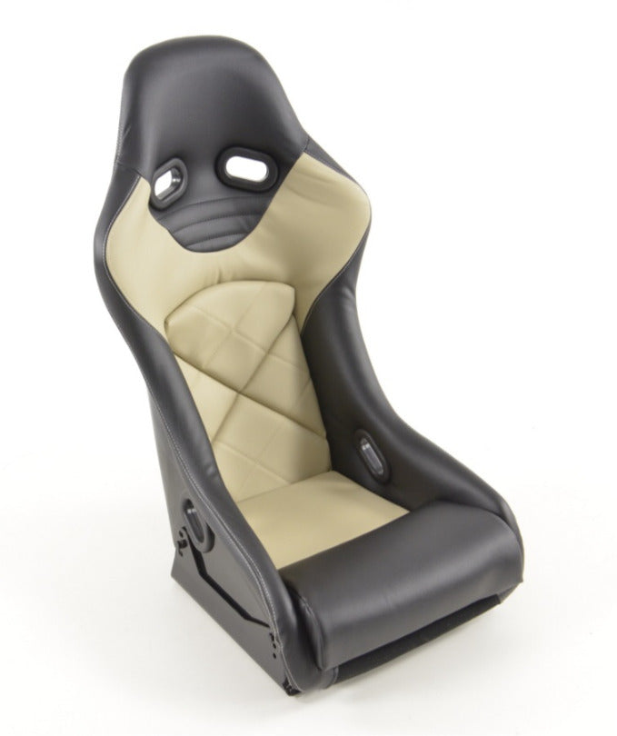 FK Pair Universal Fixed Back Bucket Sports Seats BEIGE & White Stitch Edition