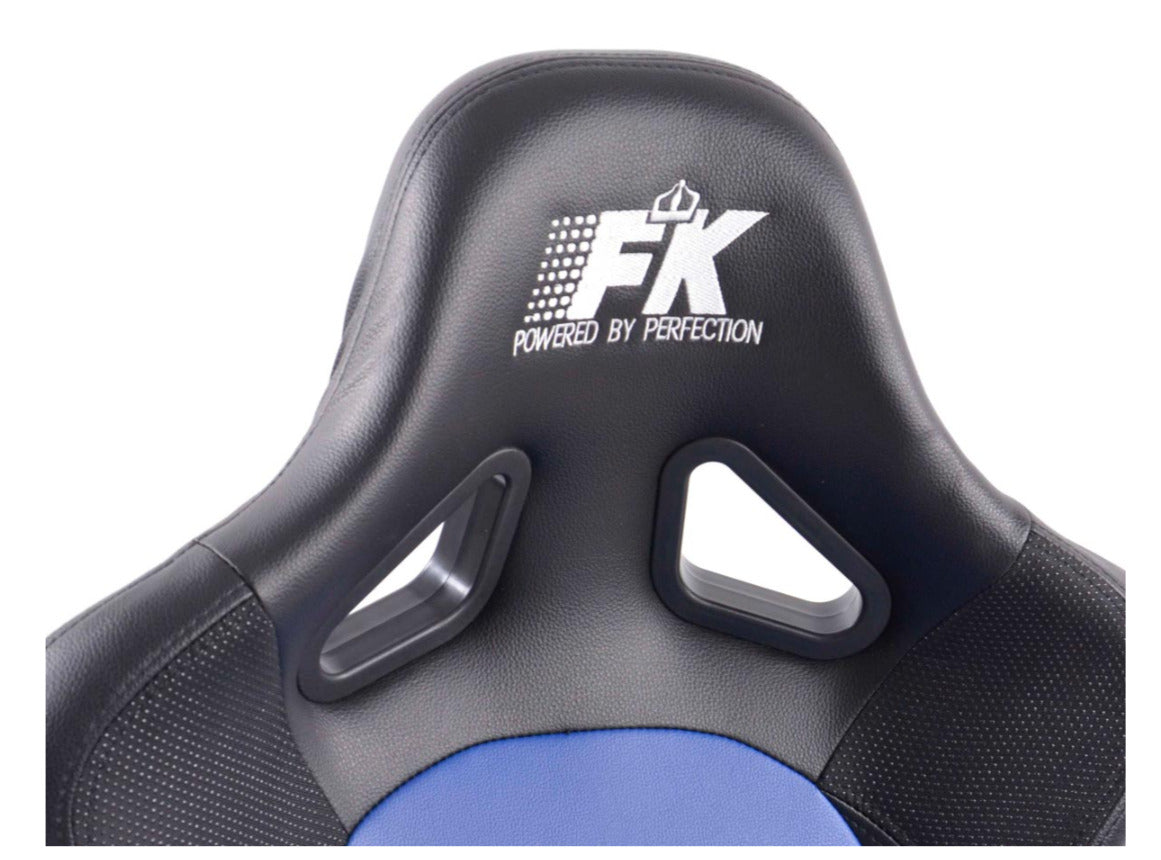 FK Pair Universal Fixed Back Bucket Sports Seats BLACK & BLUE Wing Edition