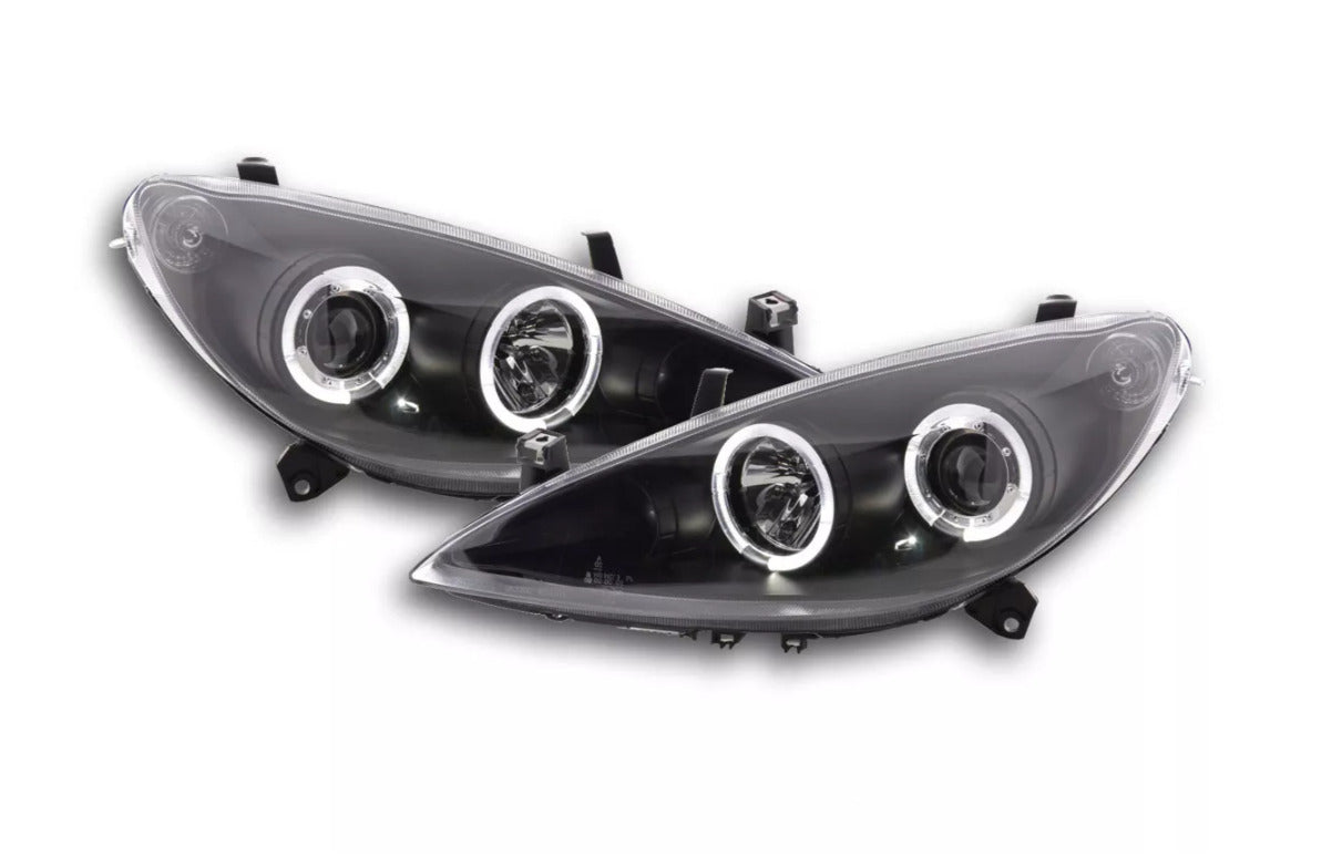 FK LED DRL Angel Eye Halo Ring Headlights Peugeot 307 01-06 black smoke LHD