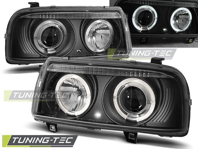 Tuning-Tec Pair LED DRL Halo Ring Headlights VW VENTO 92-98 Black H1 LHD