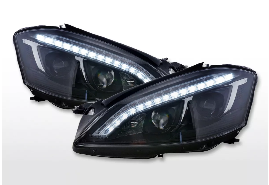 FK LED DRL Lightbar Headlights Mercedes-Benz S-Class 221 W221 05-09 black LHD