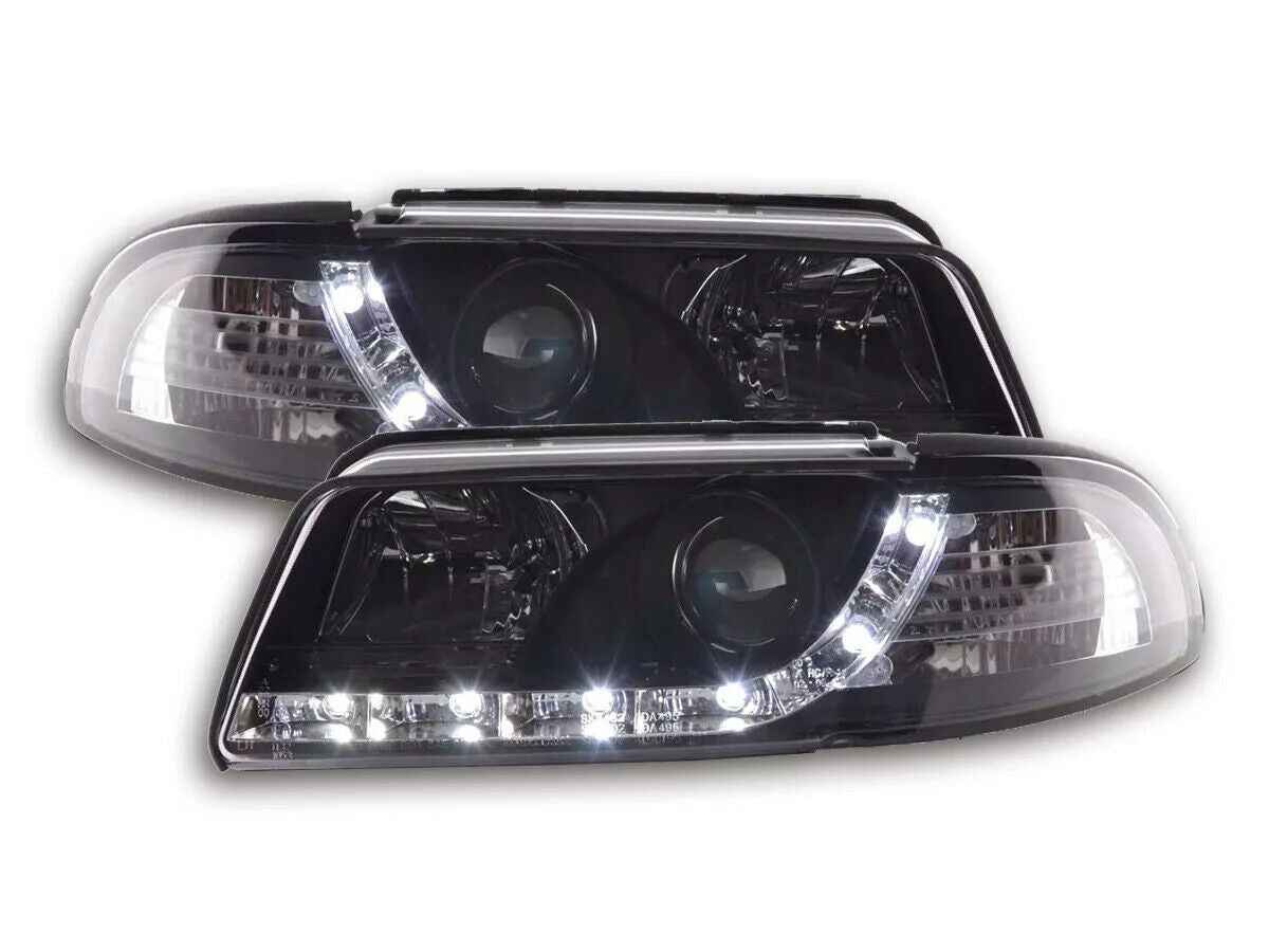 FK Pair LED DRL Halo Lightbar Headlights Audi A4 B5 8D 99-01 Black S4 LHD