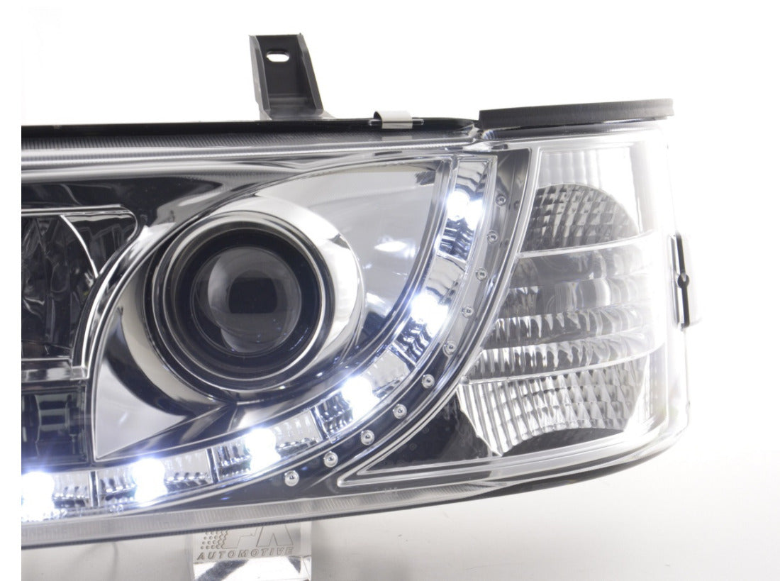 FK Set LED DRL Devil Eye Projector Headlights VW Transporter T4 90-96 chrome RHD