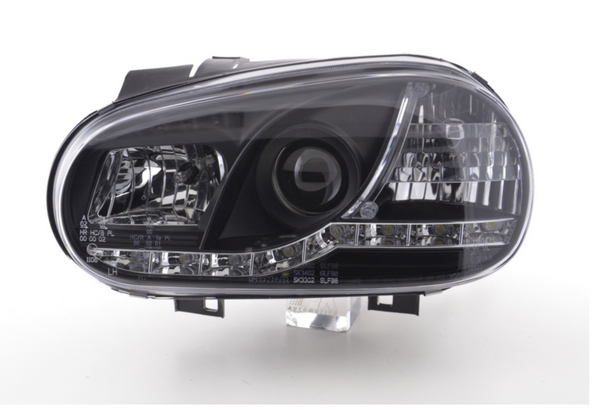 FK LED DRL Angel Eye Projector Headlight set VW Golf 4 MK4 1J 97-03 black RHD - LJ Automotive