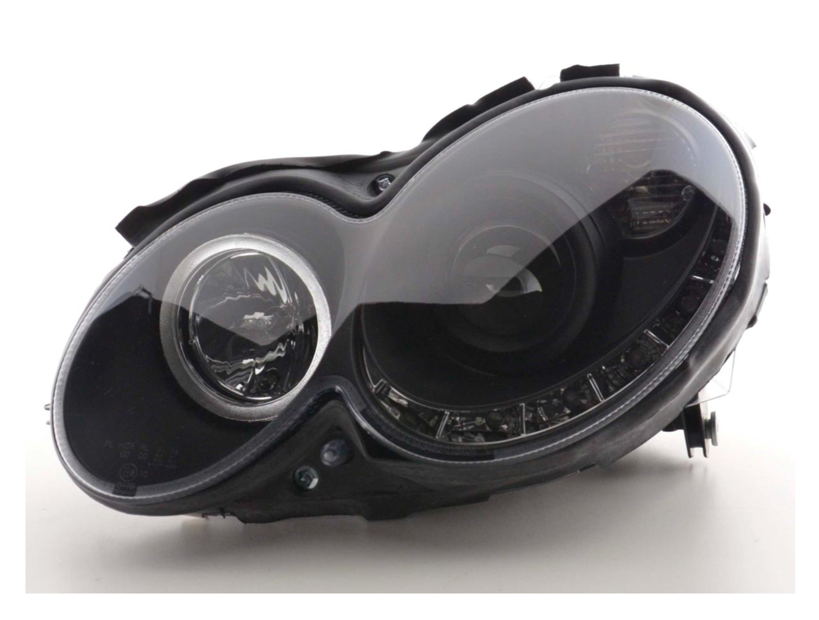 FK LED DRL Angel Eye Projector Headlight set Mercedes CLK W209 04-09 black - LJ Automotive