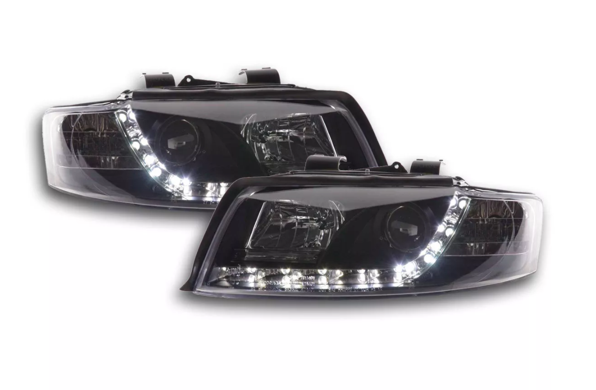 FK Set LED DRL Headlights Halo Projector Audi A4 B6 8E 01-04 black LHD S4 - LJ Automotive