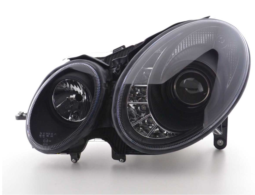 FK Set LED DRL HEADLIGHTS Mercedes E-Class 211 W211 02-06 black AMG LHD - LJ Automotive