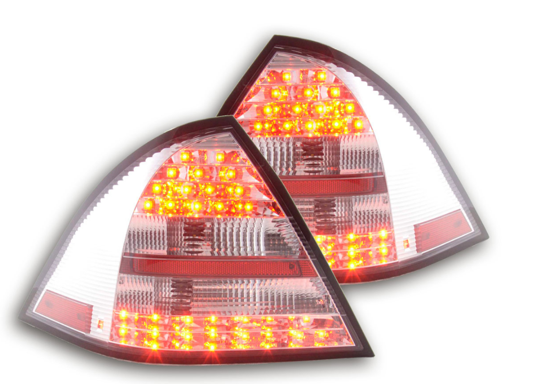 FK Automotive Pair LED Rear Lights Mercedes C-Class W203 01-04 Red & Clear LHD