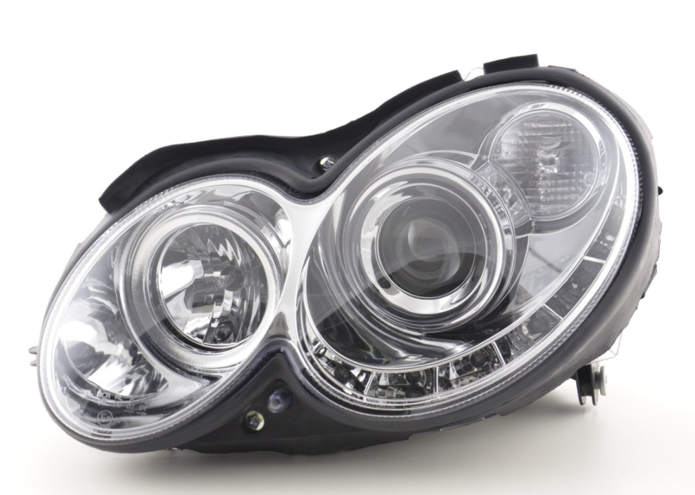 FK LED DRL Angel Eye Projektor-Scheinwerfer-Set Mercedes CLK W209 04–09 Chrom LHD