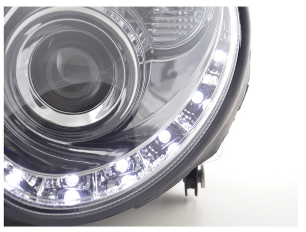 FK LED DRL Angel Eye Projector Headlight set Mercedes CLK W209 04-09 chrome LHD
