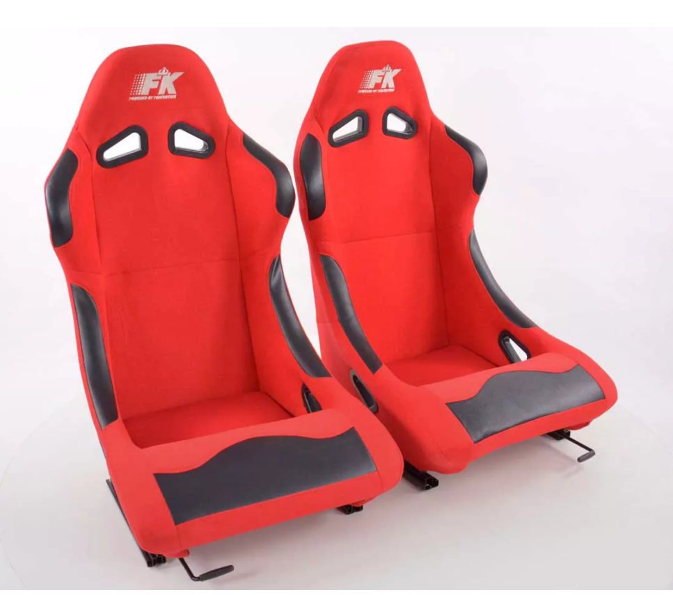 FK Pair Universal Bucket Sports Seats Red Textile Fabric Fixed Back Track Drift