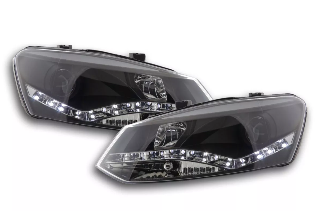 FK Paar LED DRL Projektorscheinwerfer VW Polo 6R 2010+ schwarz RHD Plug &amp; Play