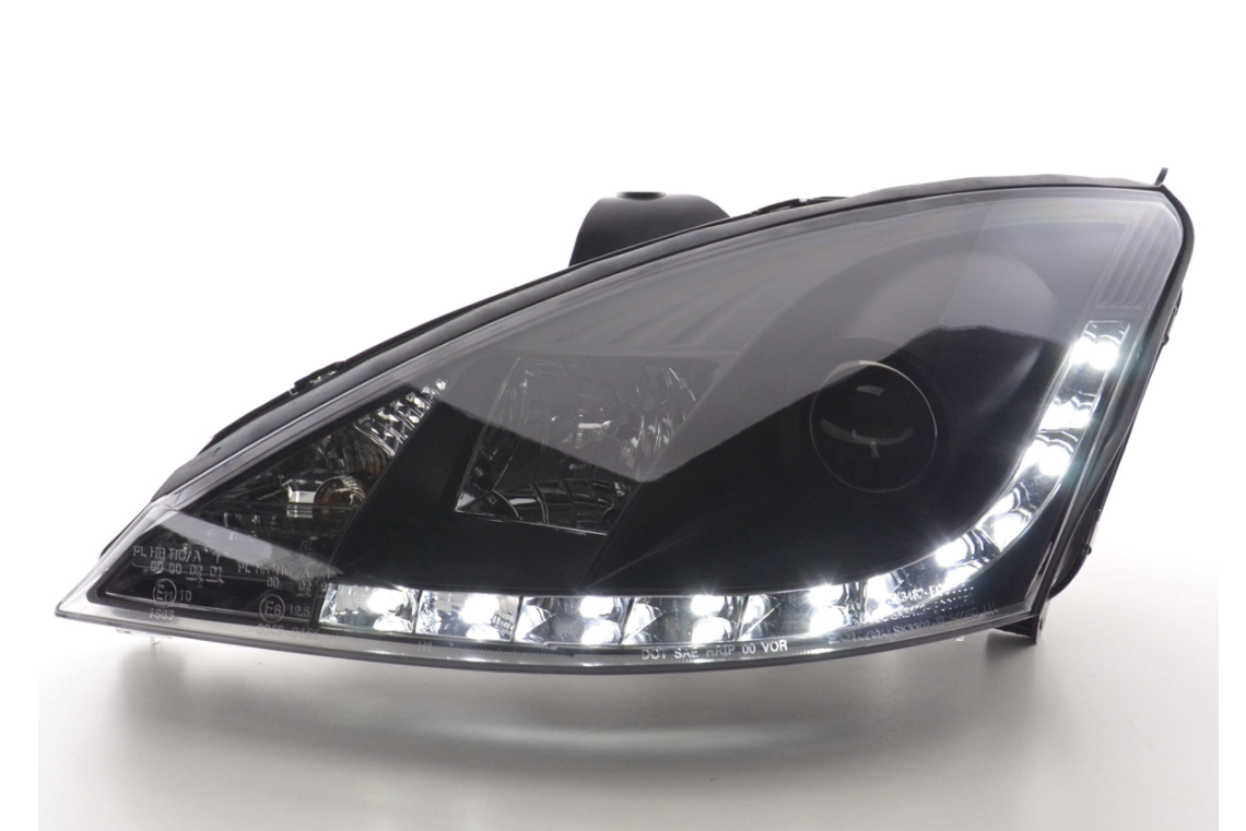 FK LED DRL Halo Projector headlights Ford Focus 1 MK1 C170 98-01 black LHD