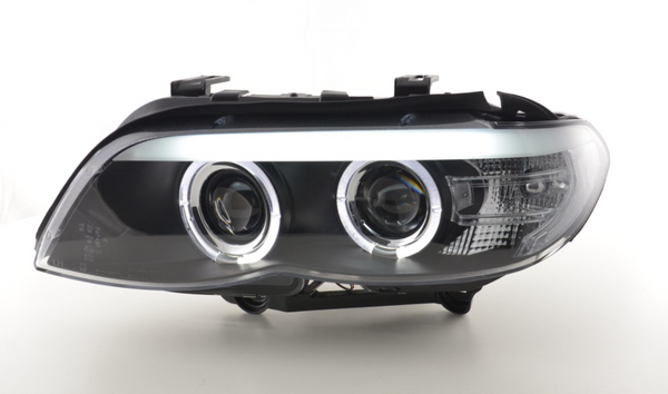 FK Pair LED DRL Projector Halo Angel Eye headlights BMW X5 E53 03-06 BLACK LHD