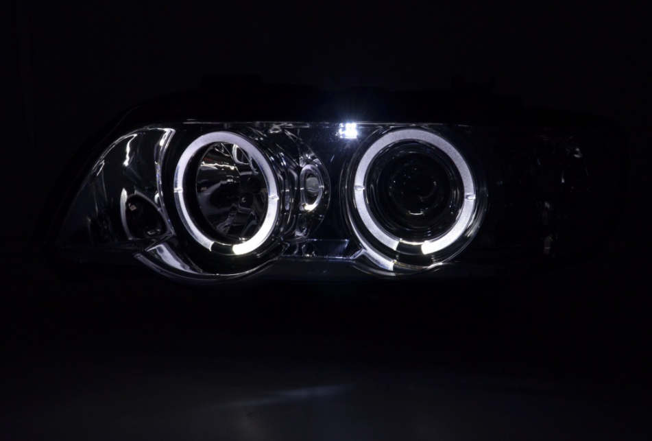 FK Pair LED DRL Projector Halo Angel Eye headlights BMW X5 E53 98-02 chrome LHD