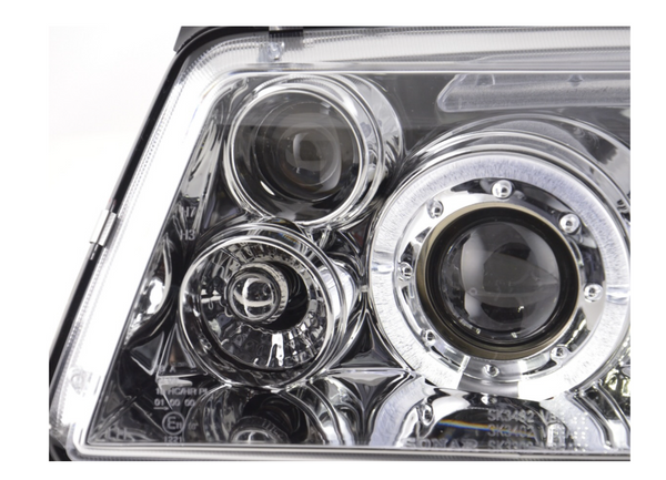 FK LED DRL Angel Eye Projector Headlight set VW Bora type 1J 98-05 chrome RHD