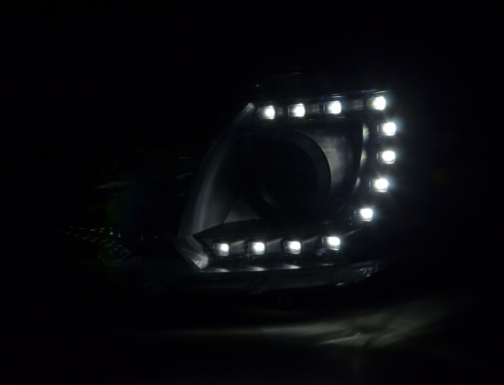 FK LED DRL Projector Halo headlights VW Van Camper Transporter T5 09+ BLACK LHD
