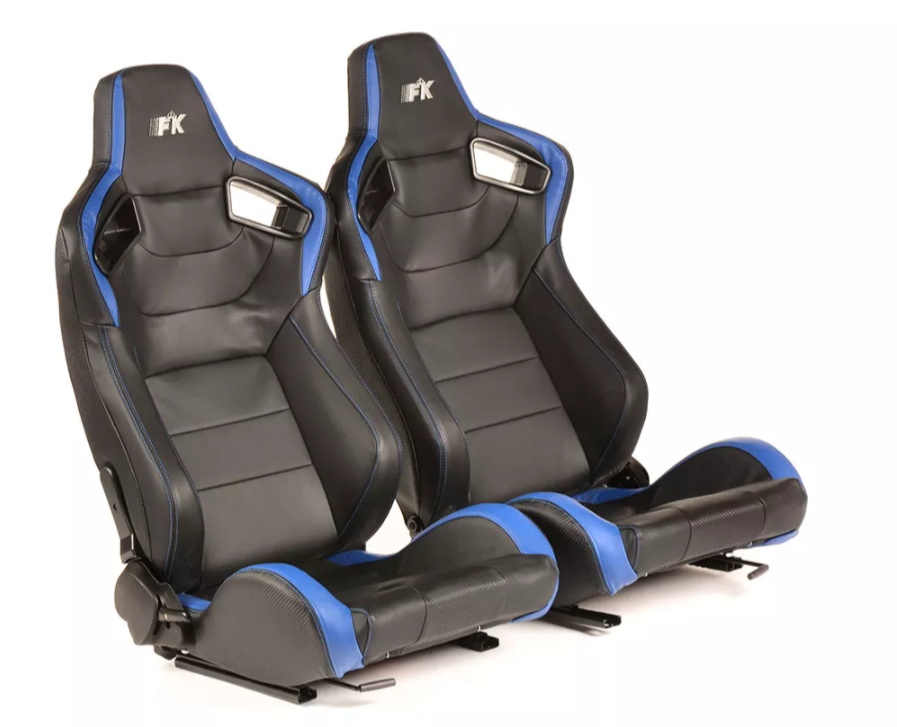 FK Paar Universal-Schalensportsitze Schwarz auf blauem Kunstleder Carbon Lux