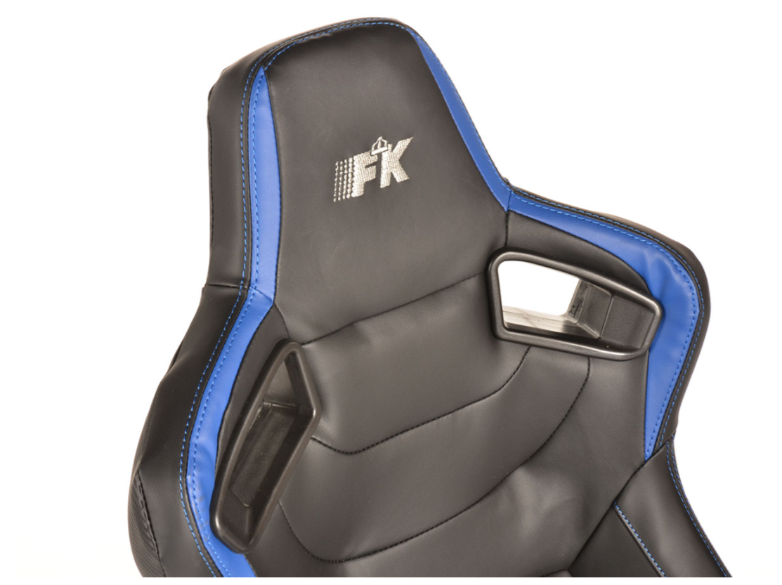 FK Pair Universal Bucket Sports Seats Black on Blue Synthetic Leather Carbon Lux