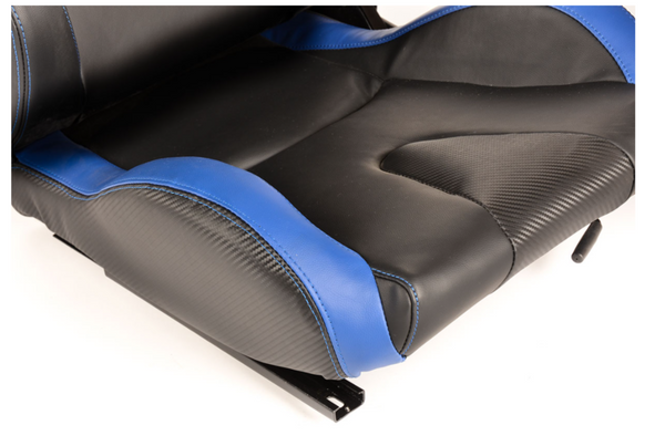FK Pair Universal Bucket Sports Seats Black on Blue Synthetic Leather Carbon Lux