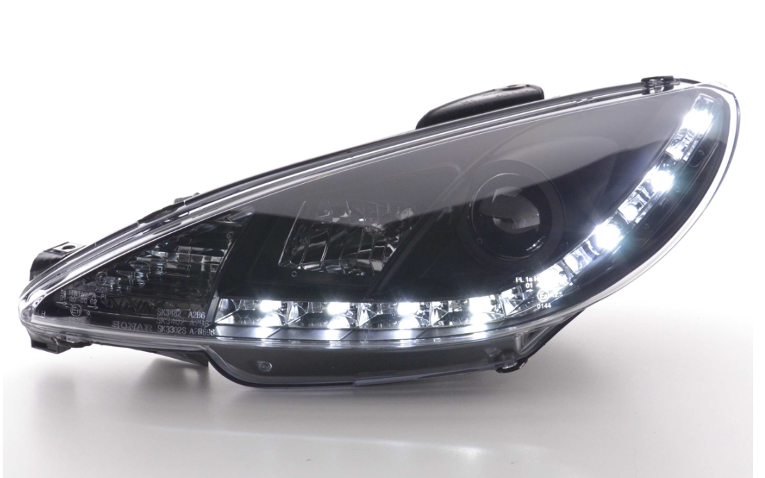 FK LED DRL Lightbar Halo Angel Eye Projector headlights Peugeot 206 S16 98+