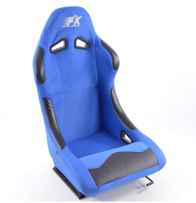 FK Pair Universal Bucket Sports Seats Blue Textile Fabric Fixed Back Track Drift
