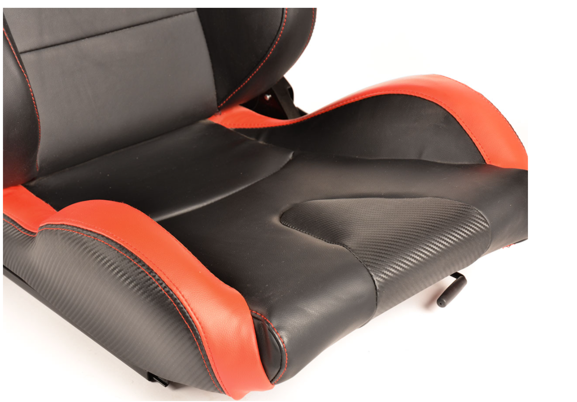 FK Pair Universal Bucket Sports Seats Black on Red Synthetic Leather Carbon Lux