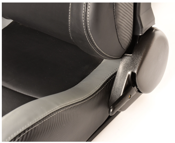 FK Paar Universal-Schalensportsitze Schwarz auf grauem Kunstleder Carbon Lux