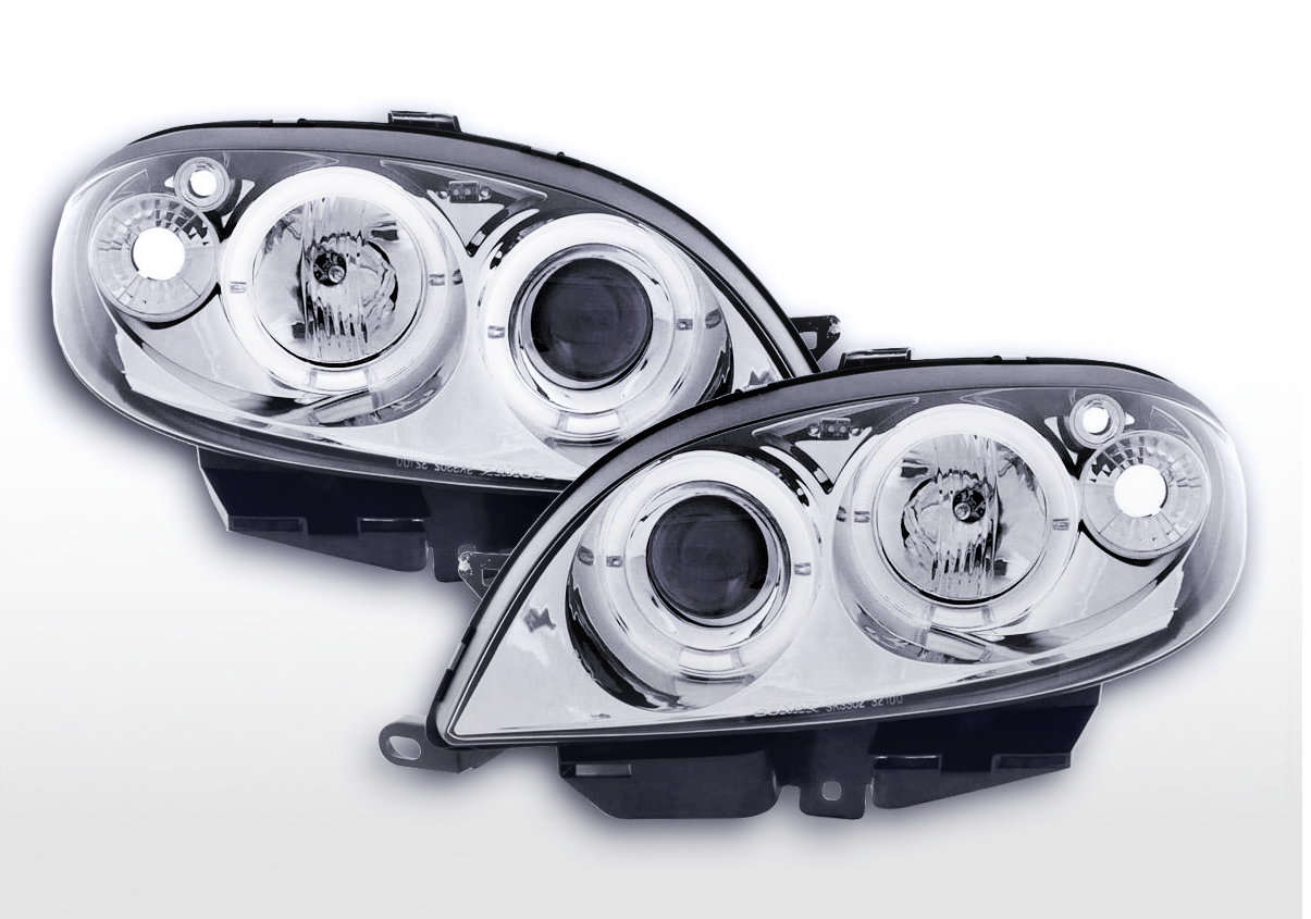 FK Pair Citroen Saxo 00-02 chrome Angel Eye Projector LED Headlights DRL LHD